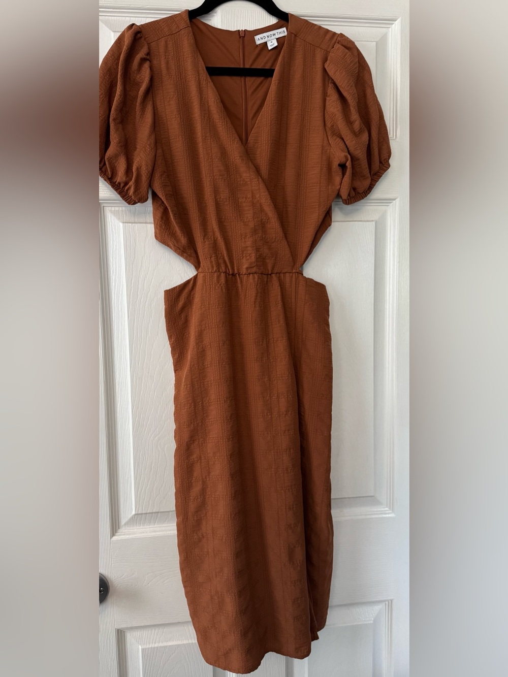 And Now This Rust Brown Textured Wrap Dress